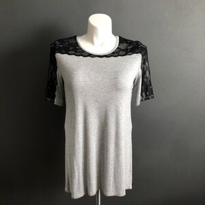 Ruff Hewn Gray Black Lace Sleeves Shirt L